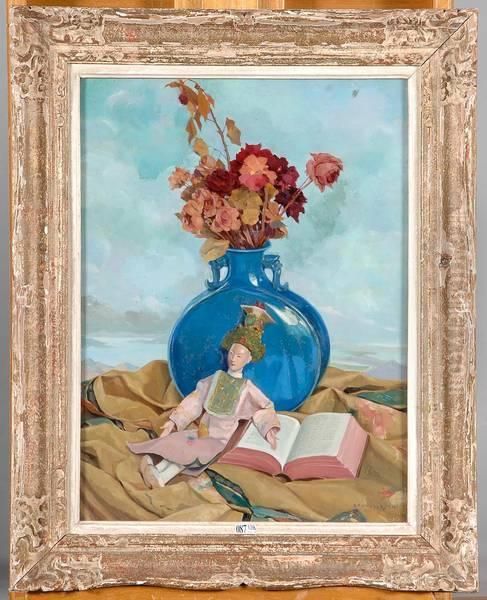 Nature Morte Aux Fleurs Et A La Poupee Chinoise Oil Painting by Umberto Brunelleschi