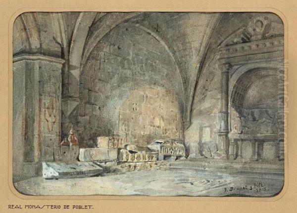 Interior Del Monasterio De Poblet Oil Painting by Llorenc Brunet Torroll