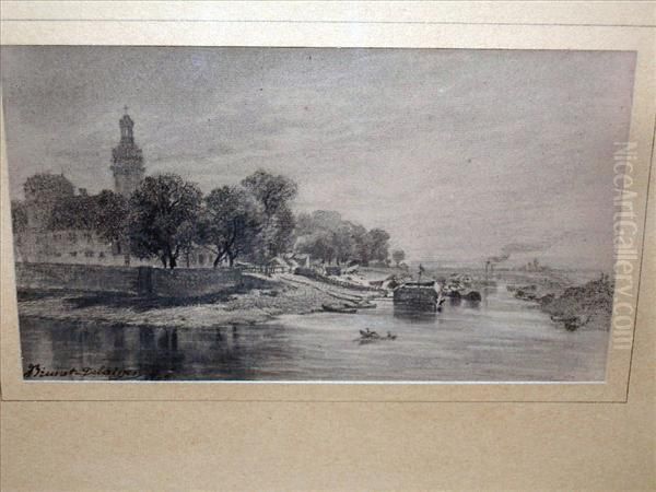 A Pair Of Canalscenes Oil Painting by Alfred Louis Brunet-Debaines