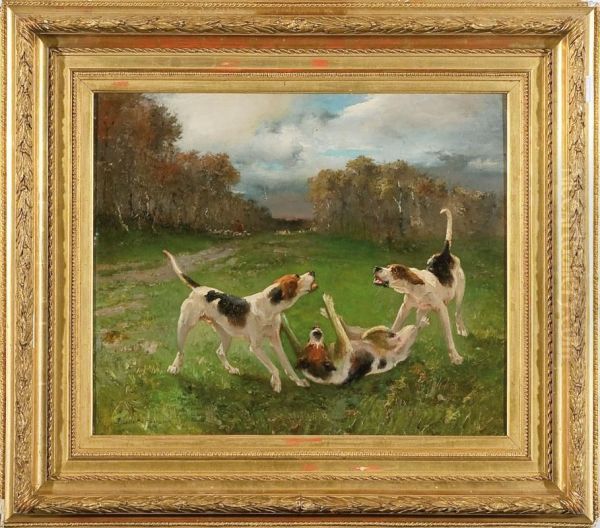 Cani Che Giocano Oil Painting by Pierre Auguste Brunet-Houard