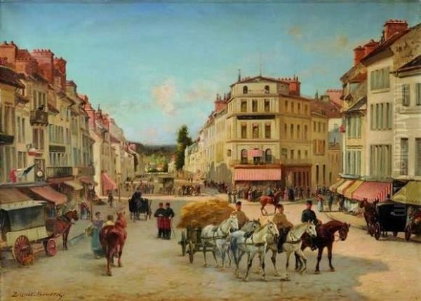 La Place De L'etape A Fontainebleau Oil Painting by Pierre Auguste Brunet-Houard