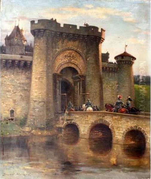 L'entree Dans La Forteresse Medievale Oil Painting by Pierre Auguste Brunet-Houard