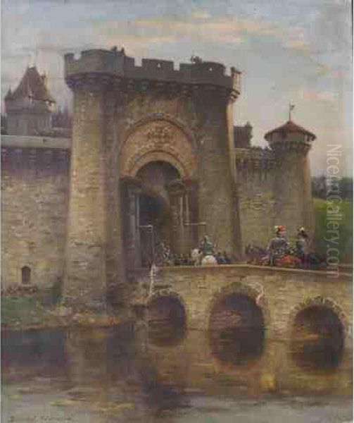 L'entree Dans La Forteresse Medievale Oil Painting by Pierre Auguste Brunet-Houard