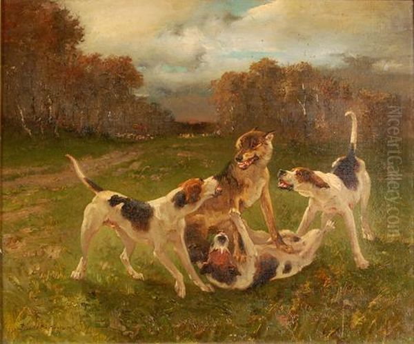 L'attacco Al Lupo Oil Painting by Pierre Auguste Brunet-Houard