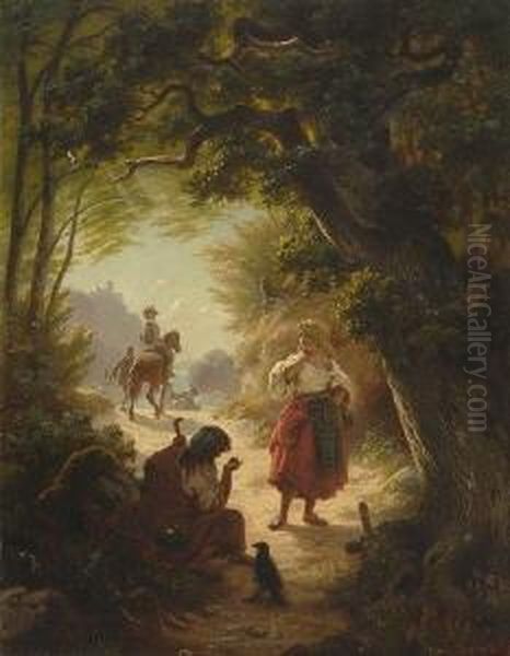 Wahrsagerin Und Sudlandische
 Tanzerin Oil Painting by Hans Brunner