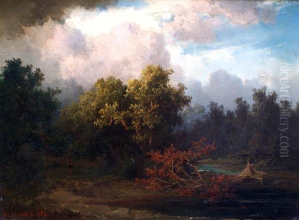 Baumbestandene Landschaft Bei Abziehendem Gewitter Oil Painting by Josef Brunner