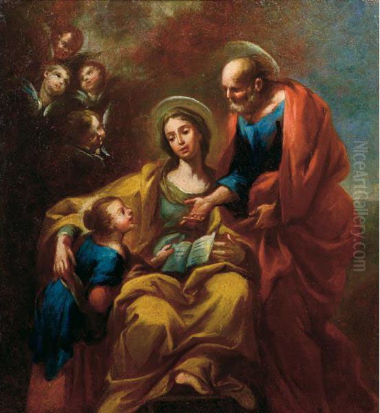 Educazione Della Vergine Con Anna E Gioacchino Oil Painting by Girolamo Brusaferro