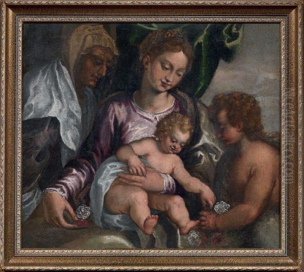 Madonna Col Bambino E I Santielisabetta E Giovannino Oil Painting by Domenico Brusasorzi