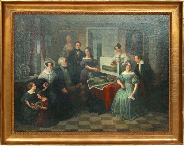 Brukspatron Gustaf Howing Pa Floda Med Sin Familj Oil Painting by Gustaf Brusewitz