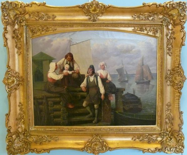 Vardagsliv I Hamnen. Oil Painting by Gustaf Brusewitz