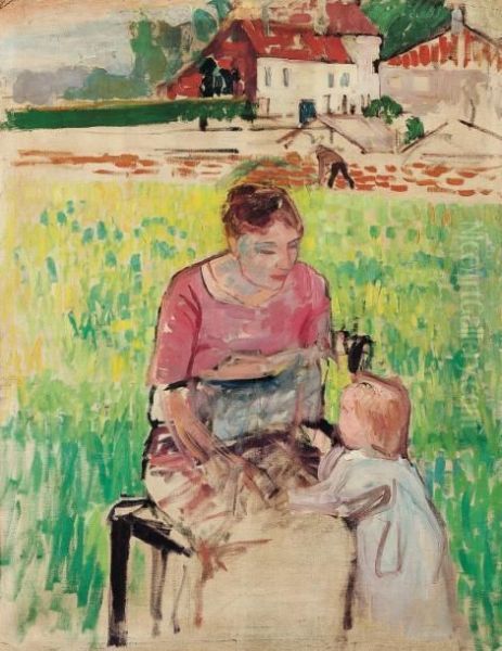 Mere Et Enfant Au Jardin Oil Painting by Jean Brusselmans