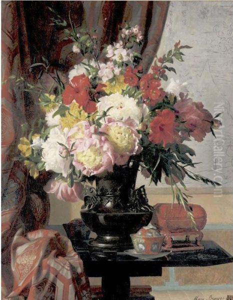 Still Life With Peonies Oil Painting by Marc Laurent Bruyas