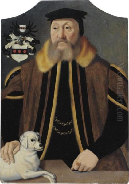 Portrait Of A Gentleman With His Dog Oil Painting by Bartholomaeus I Bruyn