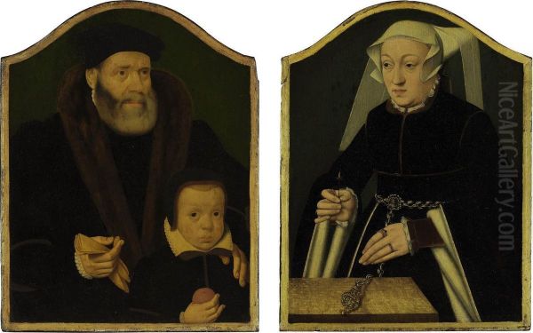 Portrait Of A Gentleman And His Son Oil Painting by Bartholomaeus Ii Bruyn