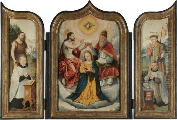 Central Panel: The Coronation Of The Virgin Oil Painting by Bartholomaeus Ii Bruyn