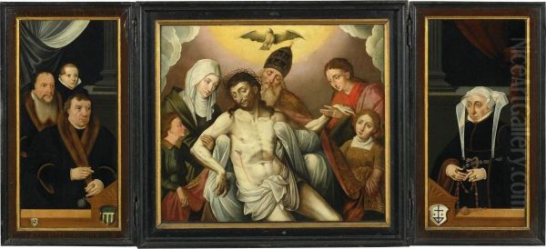 Triptychon Mit Stifterportrats Oil Painting by Bartholomaeus Ii Bruyn