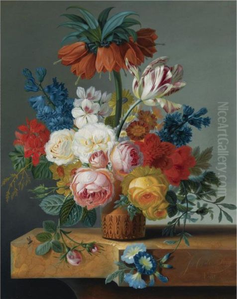 A Flower Still Life Oil Painting by Johannes Cornelis Bruyn