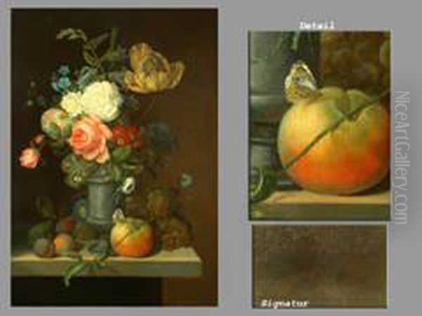 Blumen- Und Fruchtestilleben Auf Platte Oil Painting by Johannes Cornelis Bruyn