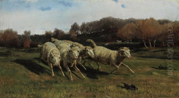 Fleeing Sheep Oil Painting by Stefano Bruzzi