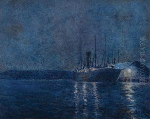 Untitled Nocturnal Shipping Scene Oil Painting by Henry Charles Bryant