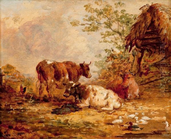 Resting Cows Oil Painting by Henry Charles Bryant