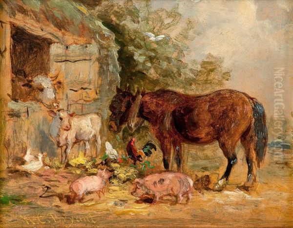 Farm Animals Oil Painting by Henry Charles Bryant