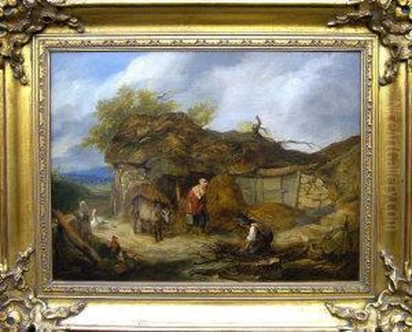 A Farmyard Scene With Figures And Donkey Oil Painting by Henry Charles Bryant