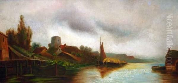 Canal Scene Oil Painting by Henry Charles Bryant