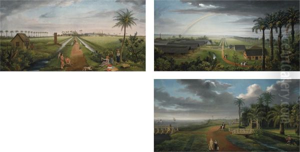 Three Panoramas Of A Sugar Plantation Oil Painting by Joshua Bryant