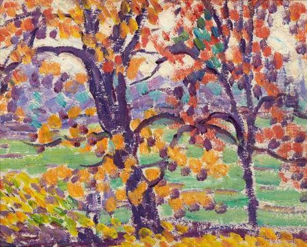 Trees In The Fall Oil Painting by Maude Drein Bryant