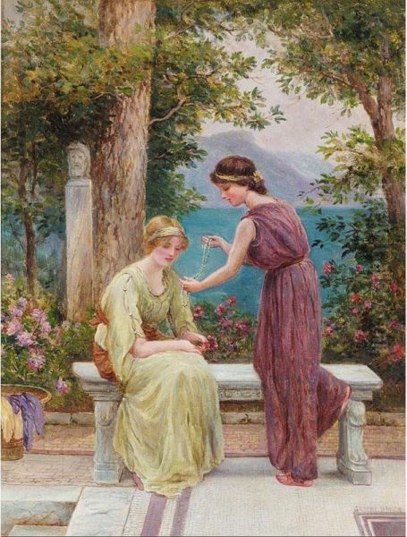 Maidens In An Italianate Garden Oil Painting by Gilbert Bryce