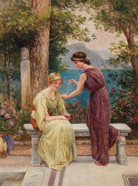 Maidens In An Italianate Garden Oil Painting by Gilbert Bryce