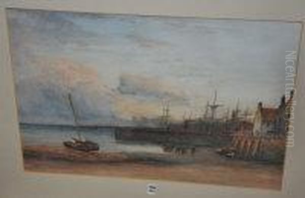 East Coast Fishing Harbour Scene, Possibly Dysart Oil Painting by Charles Brydon