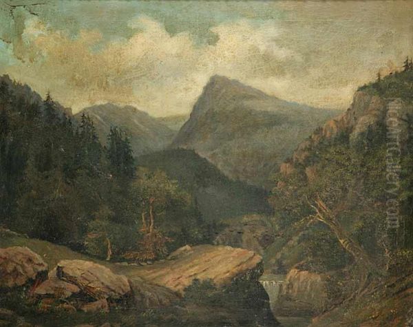 A Mountain Landscape Oil Painting by Alois Bubak