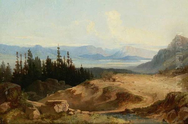 A Landscape With A Lake Oil Painting by Alois Bubak