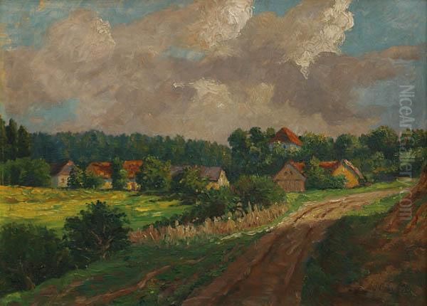 South Bohemian Village Oil Painting by Jindrich Bubenicek