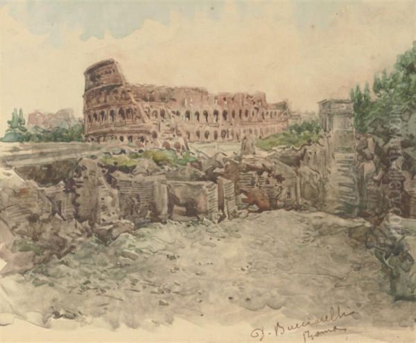 Castel Sant Angelo From The Tiber, Rome; And The Forum, Rome(illustrated) Oil Painting by Daniele Bucciarelli