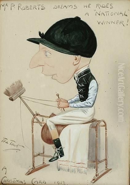 Mr P.roberts Dreams He Rides A National Winner Oil Painting by Peter Ronald G. Buchanan