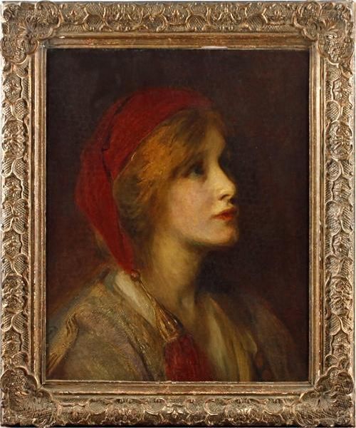 Portrait Of A Young Girl Oil Painting by Charles A. Buchel