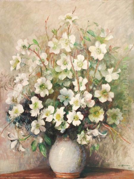 Still Life Of Flowers In A Vase Oil Painting by Charles A. Buchel