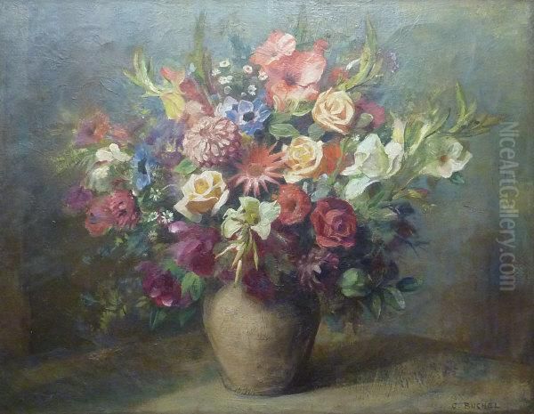 Still Life Vase Of Flowers Oil Painting by Charles A. Buchel