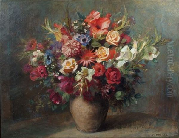 Still Life Of Roses Oil Painting by Charles A. Buchel