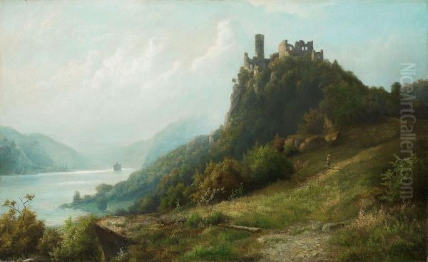 Die Schonburg Bei Oberwesel Und Pfalzgrafenstein Bei Kaub Oil Painting by Karl Buchholz