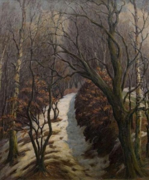 Winterlicher Waldweg Oil Painting by Paul Buchholz