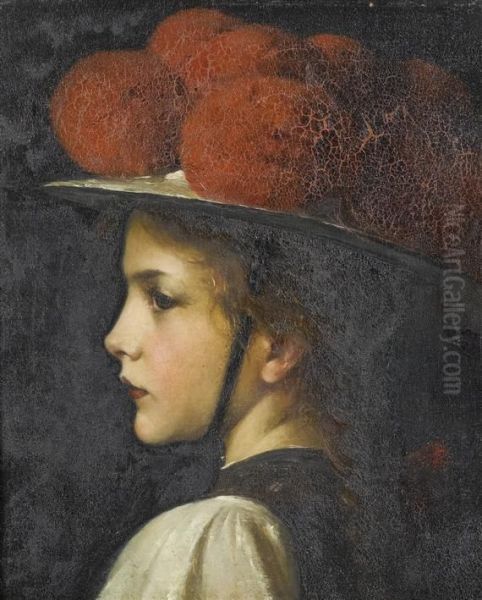 Portrait Of A Girl With A Hat Oil Painting by Georg Buchner