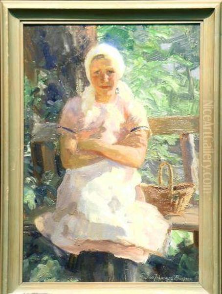 Young Girl Seated In The Sunlight by Gustav Johannes Buchner