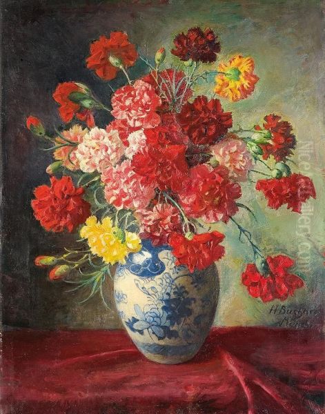 Bouquet Of Carnations In A Vase Oil Painting by Hans Buchner