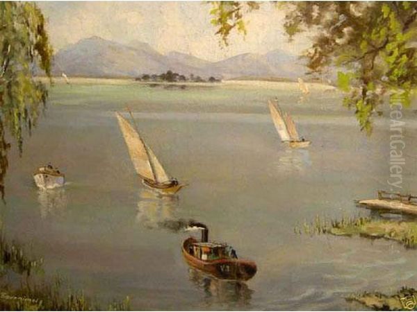 Regata Sul Lago Di Chiem, Germania Oil Painting by Josef Konrad Buchner