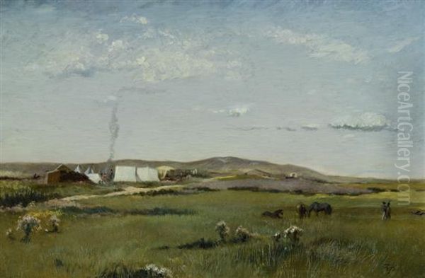 Indian Camp Near Lodge Pole Creek Oil Painting by Frank Buchser