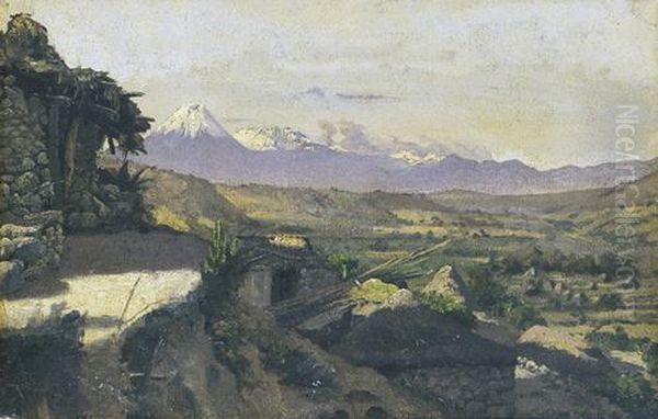 Sonnige Landschaft Mit Steinhutten. Oil Painting by Frank Buchser